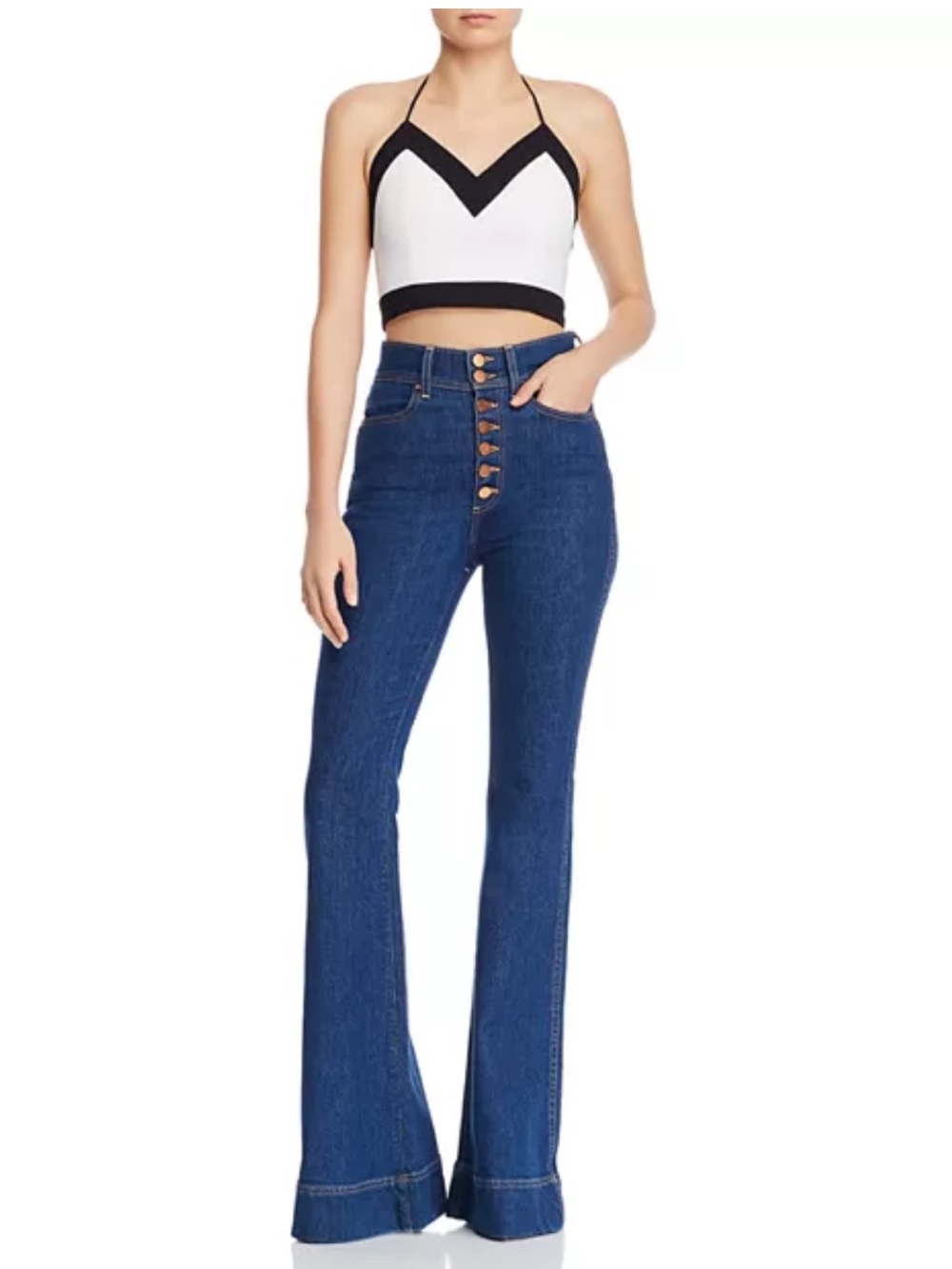 Women’s Sz. S NWT Alice + Olivia Archer Color-block Cropped Halter Top